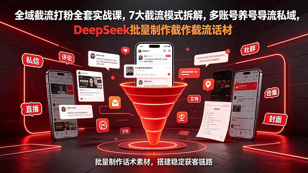 全域截流打粉全套实战课，7大截流模式拆解，多账号养号导流私域，DeepSeek批量制作截流话术素材 - 52网创-52网创