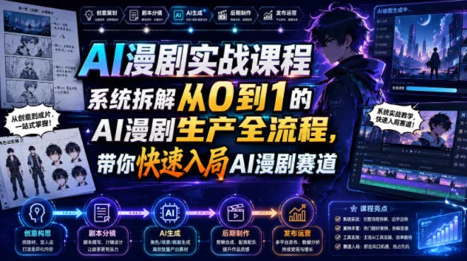 AI漫剧实战课程，系统拆解从0到1的AI漫剧生产全流程，带你快速入局AI漫剧赛道 - 52网创-52网创