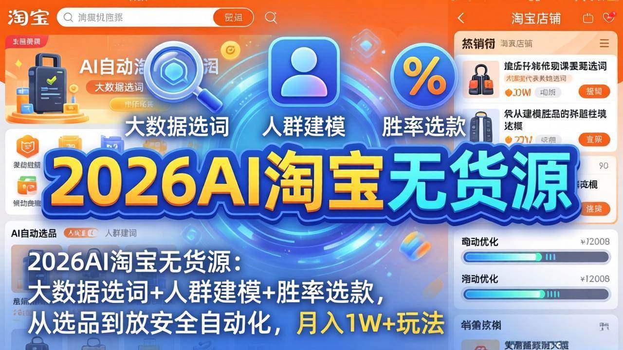 （18046期）2026AI淘宝无货源-4月更新：大数据选词+人群建模+胜率选款，从选品到放大全自动化，月入1W+玩法 - 52网创-52网创