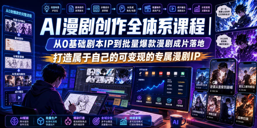 AI漫剧创作全体系课程｜从0基础剧本IP到批量爆款漫剧成片落地，打造属于自己的可变现的专属漫剧IP - 52网创-52网创