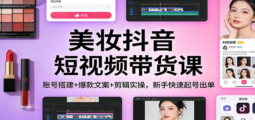 美妆抖音短视频带货课：账号搭建+爆款文案+剪辑实操，新手快速起号出单-52网创