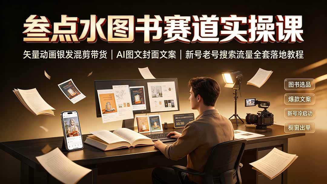 （19613期）叁点水图书赛道实操课｜矢量动画银发混剪带货，AI图文封面文案，新号老号搜索流量全套落地教程 - 52网创-52网创