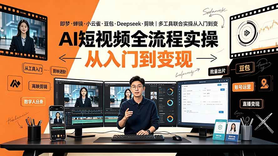 （19250期）AI短视频全流程实操：即梦·蝉镜·小云雀·豆包·Deepseek·剪映｜多工具联合实操从入门到变现 - 52网创-52网创