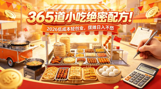 365道小吃绝密配方！2026低成本轻创业，摆摊日入不愁 - 52网创-52网创