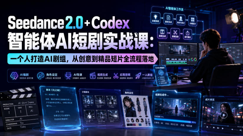 Seedance2.0+Codex智能体AI短剧实战课：一个人打造AI剧组，从创意到精品短片全流程 - 52网创-52网创