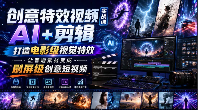 创意特效视频实战课，AI+剪辑打造电影级视觉特效，让普通素材变成刷屏级创意短视频 - 52网创-52网创