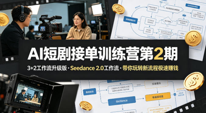 AI短剧接单训练营第2期，3+2工作流升级版，Seedance 2.0工作流，带你玩转新流程极速賺钱 - 52网创-52网创