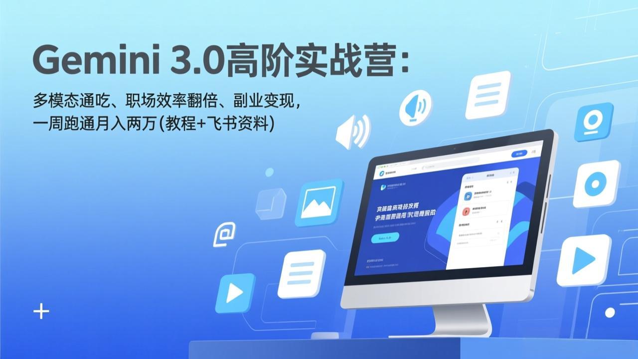 Gemini 3.0高阶实战营：多模态通吃、职场效率翻倍、副业变现，一周跑通月入两万(教程+飞书资料-52网创