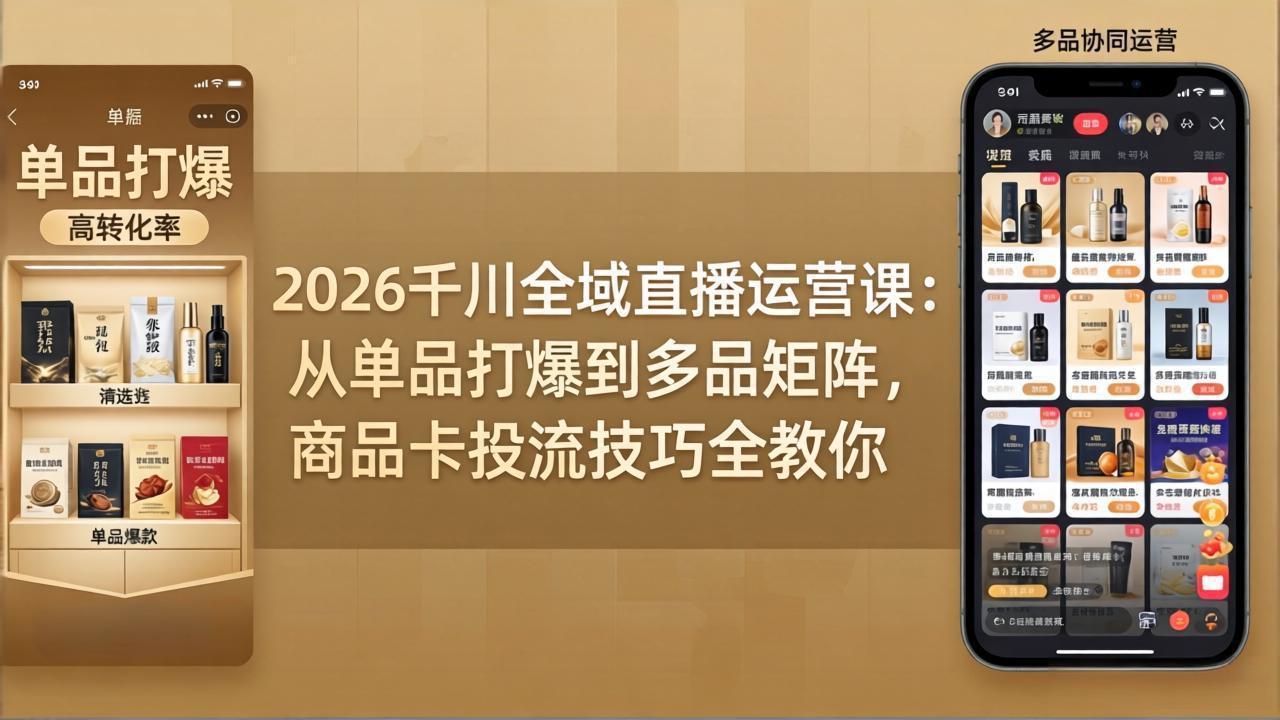 2026千川全域直播运营课：从单品打爆到多品矩阵，商品卡投流技巧全教你 - 52网创-52网创