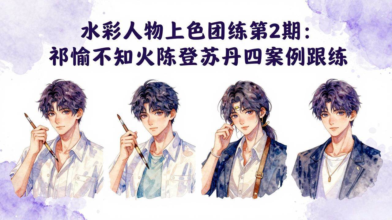 （17954期）水彩人物上色团练第2期：祁煜不知火陈登苏丹四案例跟练，手把手提升绘画能力 - 52网创-52网创