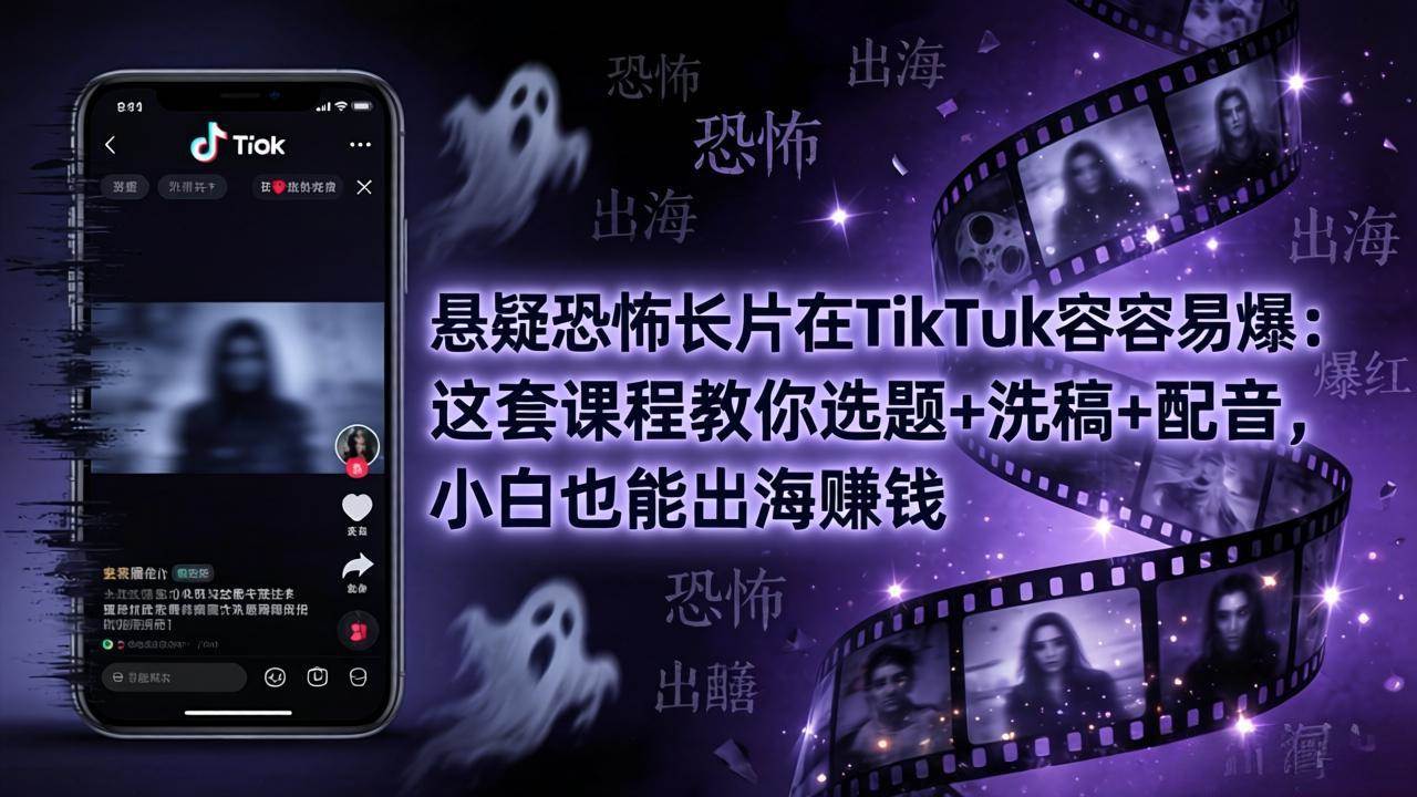 （18220期）悬疑恐怖长片在TikTok最容易爆：这套课程教你选题+洗稿+配音，小白也能出海赚钱 - 52网创-52网创