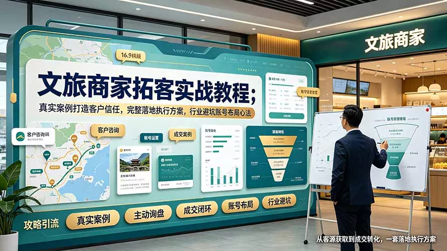 文旅商家拓客实战教程；真实案例打造客户信任，完整落地执行方案，行业避坑账号布局心法 - 52网创-52网创