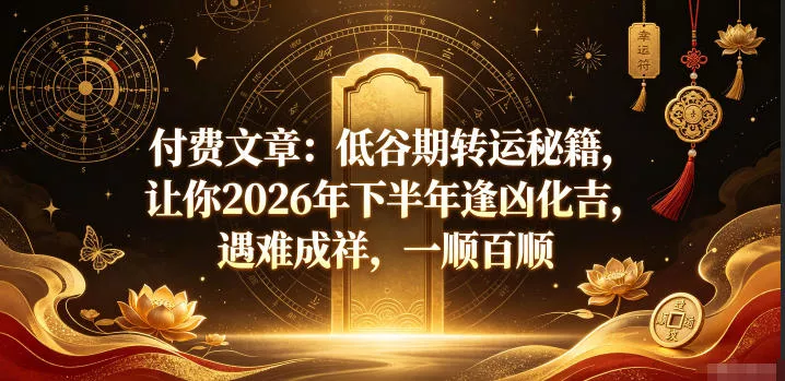 付费文章：低谷期转运秘籍，让你2026年下半年逢凶化吉，遇难成祥，一顺百顺 - 52网创-52网创