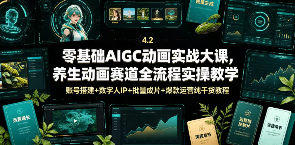 零基础AIGC动画实战大课，养生动画赛道全流程实操教学，账号搭建+数字人IP+批量成片+爆款运营纯干货教程 - 52网创-52网创