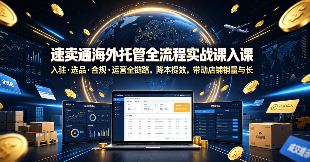 速卖通海外托管全流程实战课入驻・选品・合规・运营全链路，降本提效，带动店铺销量与收益增长-52网创