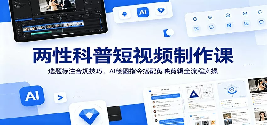 两性科普短视频制作课：选题标注合规技巧，AI绘图指令搭配剪映剪辑全流程实操 - 52网创-52网创