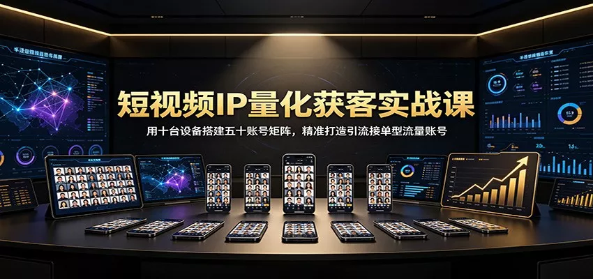 短视频IP量化获客实战课：用十台设备搭建五十账号矩阵，精准打造引流接单型流量账号 - 52网创-52网创