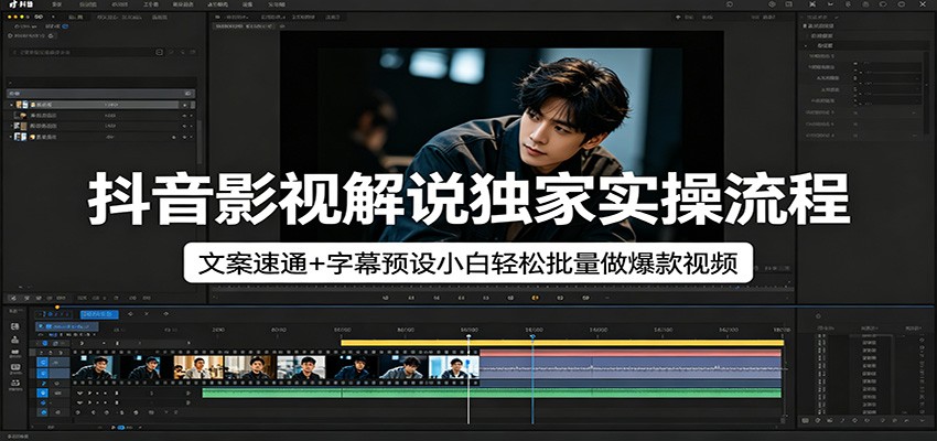 抖音影视解说独家实操流程，文案速通+字幕预设小白轻松批量做爆款视频 - 52网创-52网创
