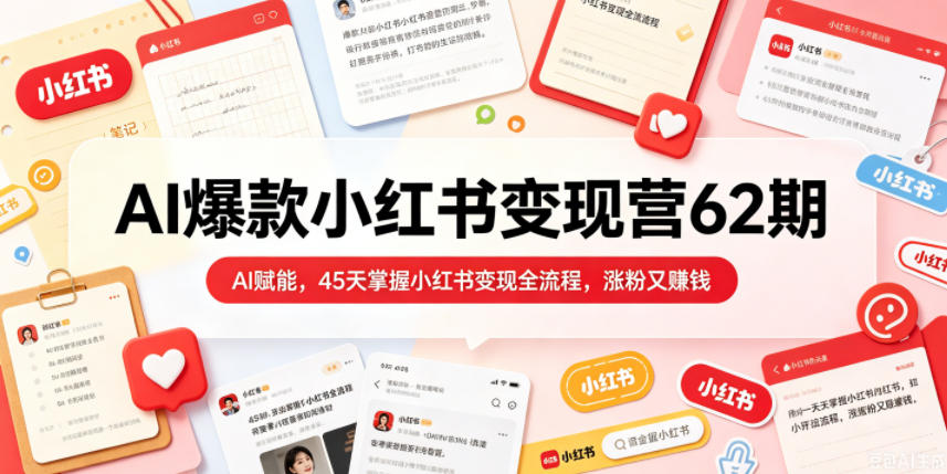 AI爆款小红书变现营62期2026年5月，AI赋能，45天掌握小红书变现全流程，涨粉又賺钱 - 52网创-52网创