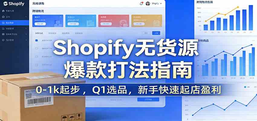 Shopify无货源爆款掘金课：0-1k起步 ，Q1选品，新手快速起店盈利-52网创