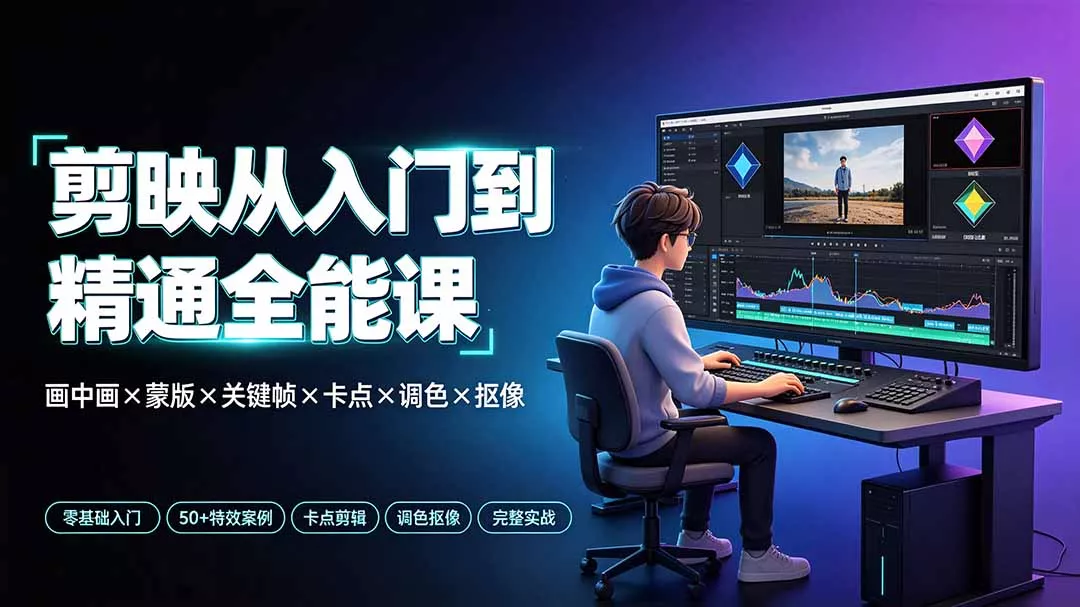 剪映从入门到精通全能课：画中画×蒙版×关键帧×卡点×调色×抠像，一站式掌握剪辑核心技能 - 52网创-52网创