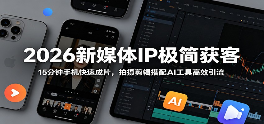 2026新媒体IP极简获客：15分钟手机快速成片，拍摄剪辑搭配AI工具高效引流 - 52网创-52网创