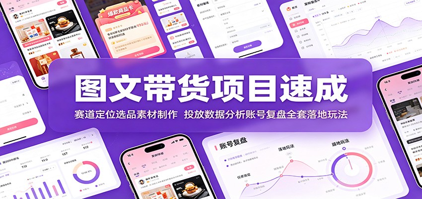 图文带货项目速成：赛道定位选品素材制作，投放数据分析账号复盘全套落地玩法 - 52网创-52网创