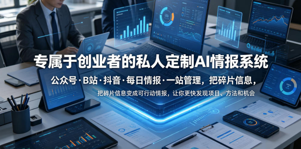 专属于创业者的私人定制AI情报系统，公众号·B站·抖音·每日情报·一站管理，把碎片信息变成可行动情报，让你更快发现项目、方法和机会 - 52网创-52网创