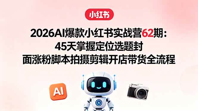 （18606期）2026AI爆款小红书实战营62期：45天掌握定位选题封面涨粉脚本拍摄剪辑开店带货全流程 - 52网创-52网创