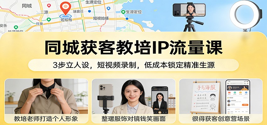 同城获客教培IP流量课：3步立人设，短视频录制，低成本锁定精准生源 - 52网创-52网创