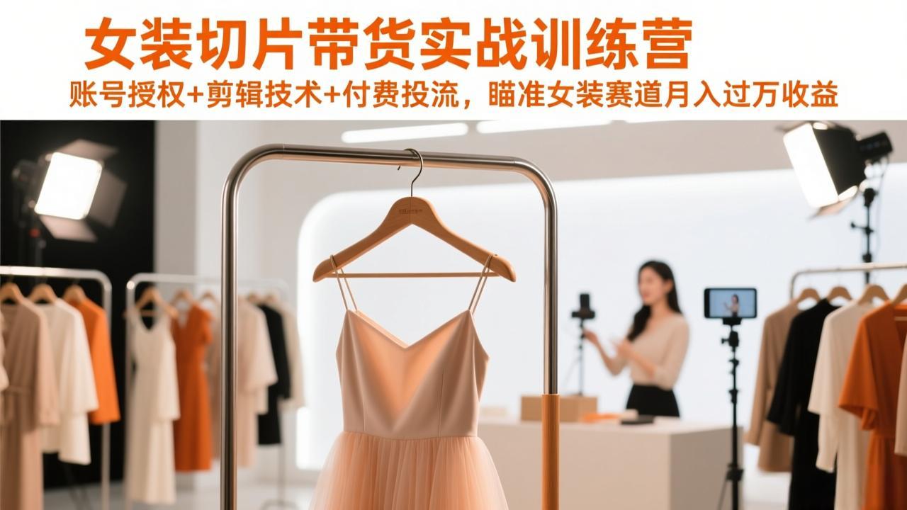 女装切片带货实战训练营，账号授权+剪辑技术+付费投流，瞄准女装赛道月入过万收益 - 52网创-52网创
