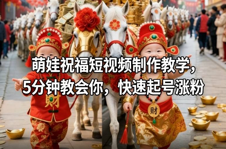 萌娃祝福短视频制作教学，5分钟教会你，快速起号涨粉-52网创