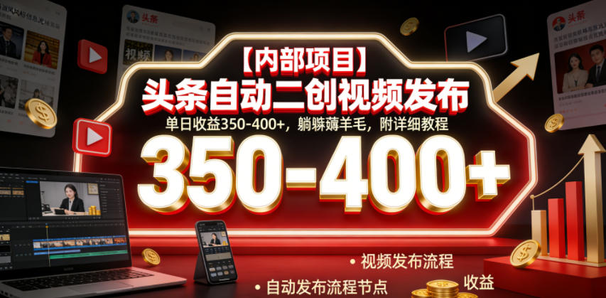 【内部项目】头条自动二创视频发布，单日收益350-400+，躺賺薅羊毛，附详细教程【揭秘】-52网创