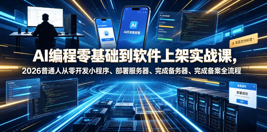 AI编程零基础到软件上架实战课，2026普通人从零开发小程序、部署服务器、完成备案全流程项目落地教程 - 52网创-52网创