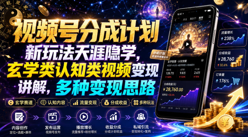 视频号分成计划新玩法天涯隐学，玄学类认知类视频变现讲解，多种变现思路 - 52网创-52网创