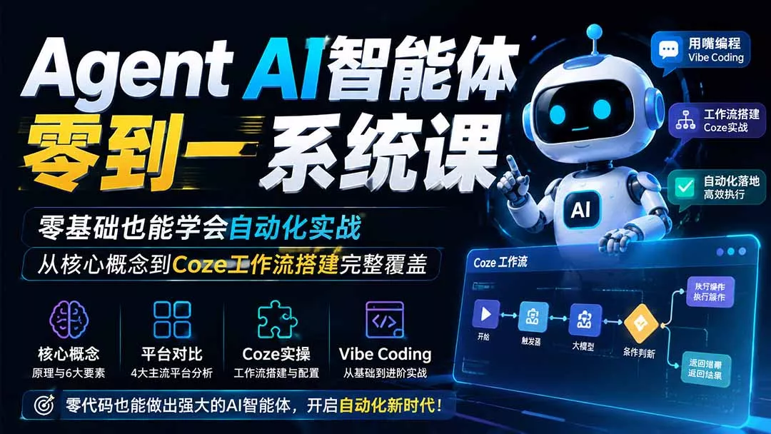 Agent AI智能体零到一系统课；零基础也能学会自动化实战，从核心概念到Coze工作流搭建完整覆盖 - 52网创-52网创