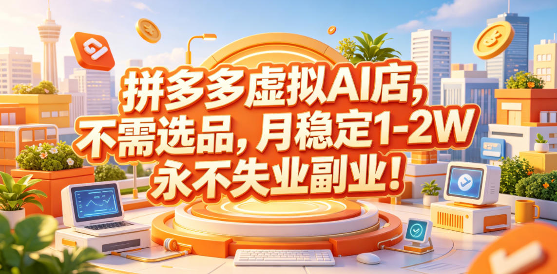 拼多多虚拟AI店，不需选品，月稳定1-2W，永不失业副业！【揭秘】 - 52网创-52网创