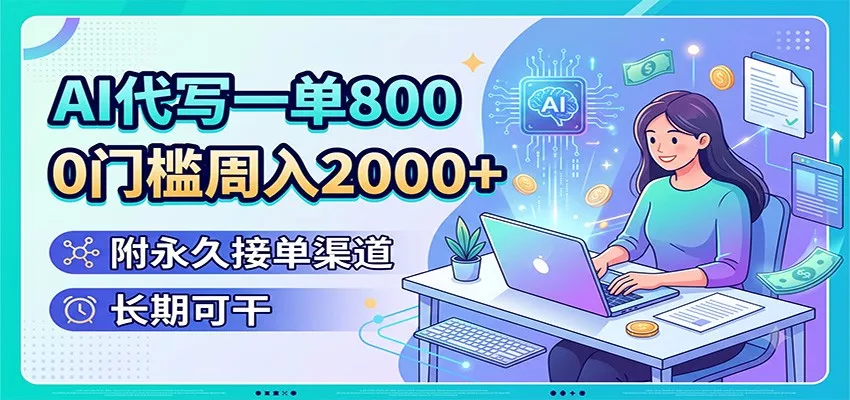AI代写一单800，0门槛周入2000+，附永久接单渠道，长期可干 - 52网创-52网创