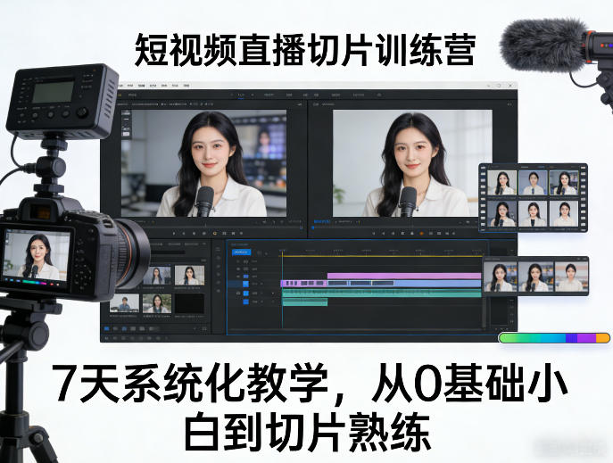 短视频直播切片训练营，7天系统化教学，从0基础小白到切片熟练-52网创