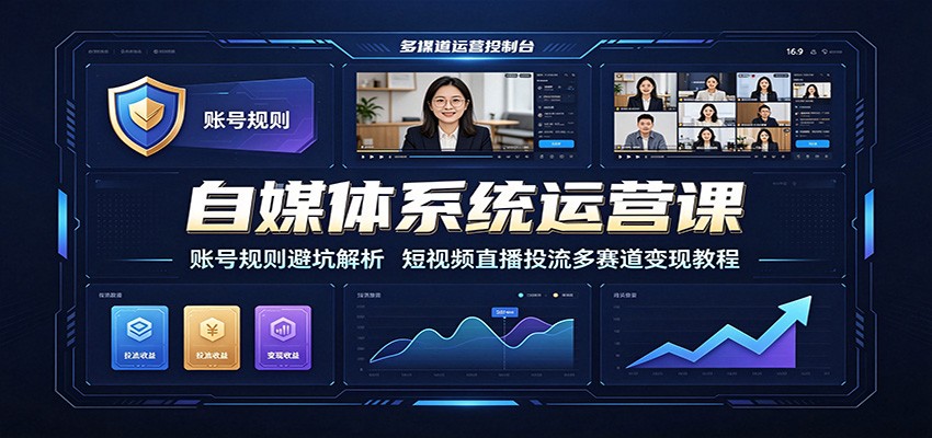 自媒体系统运营课：账号规则避坑解析，短视频直播投流多赛道变现教程 - 52网创-52网创