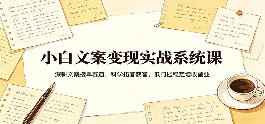 小白文案变现实战系统课：深耕文案接单赛道，科学拓客获客，低门槛稳定增收副业-52网创