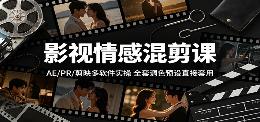 影视情感混剪课：AE/PR/剪映多软件实操，全套调色预设直接套用-52网创