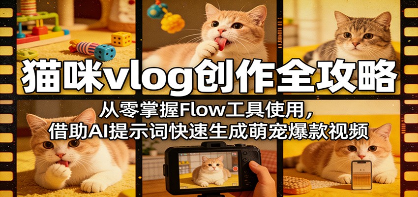 猫咪vlog创作全攻略：从零掌握Flow工具使用，借助AI提示词快速生成萌宠爆款视频 - 52网创-52网创