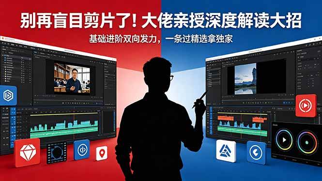 （18384期）别再盲目剪片了！大佬亲授深度解读大招，基础进阶双向发力，一条过精选拿独家-52网创