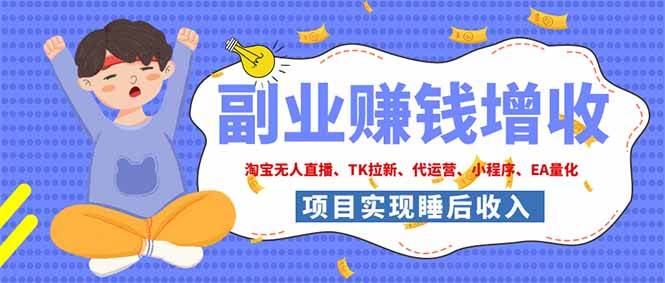 （19654期）2026年多个真实落地副业项目，手把手带你搭建被动收入管道（淘宝无人直播、海外TK拉新…-52网创