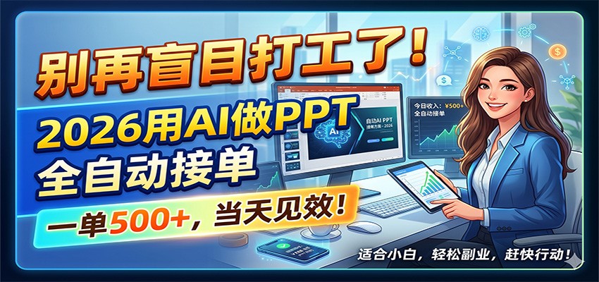 别再盲目打工了！2026用AI做PPT全自动接单，一单5张+，当天见效！ - 52网创-52网创