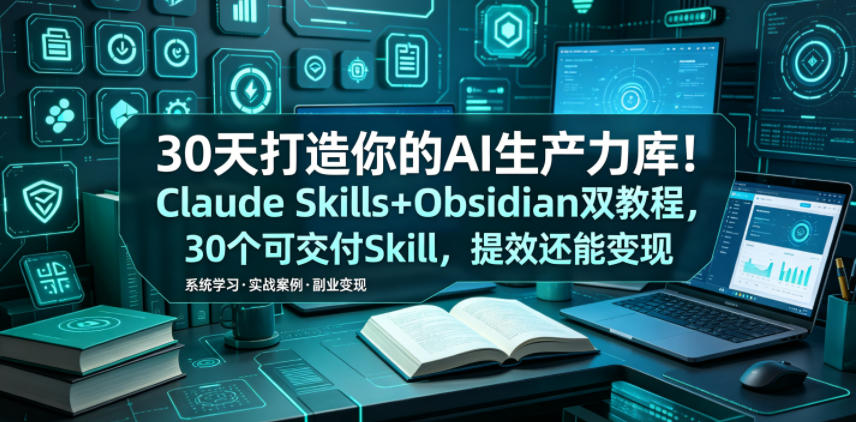 30天打造你的AI生产力库！Claude Skills+Obsidian 双教程，30 个可交付 Skill，提效还能变现 - 52网创-52网创