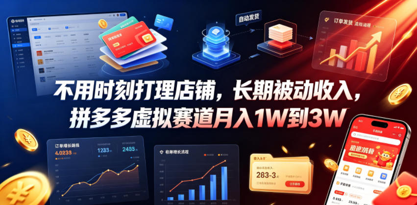 不用时刻打理店铺，长期被动收入，拼多多虚拟赛道月入1W到3W【揭秘】 - 52网创-52网创