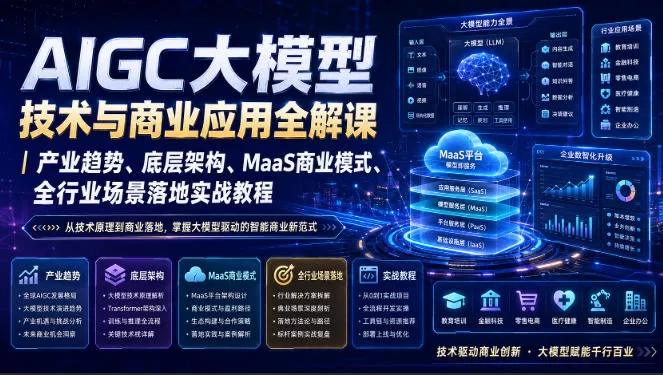 AIGC大模型技术与商业应用全解课｜产业趋势、底层架构、MaaS商业模式、全行业场景落地实战教程 - 52网创-52网创