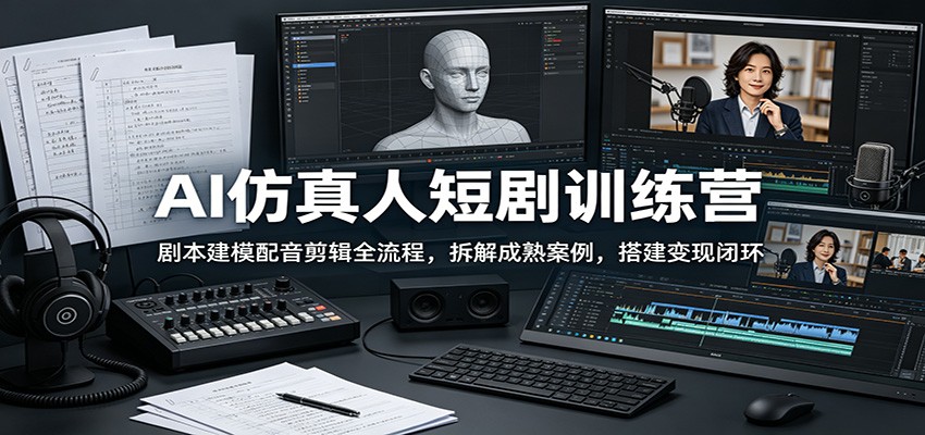 AI仿真人短剧训练营：剧本建模配音剪辑全流程，拆解成熟案例，搭建变现闭环 - 52网创-52网创
